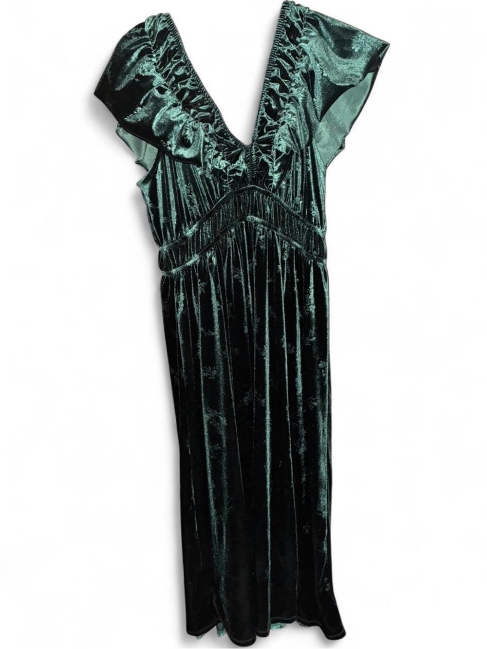 Eyeshadow Emerald Green Velvet V‑Neck Maxi Dress